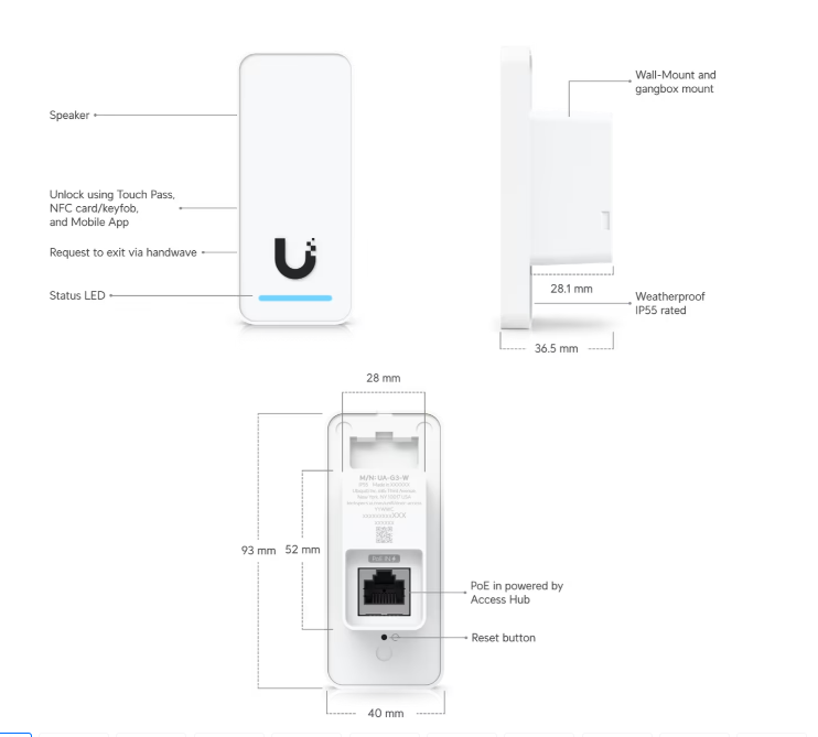 Ubiquiti G3 Reader UA-G3-W – NFC Access Reader with Touch Pass & PoE