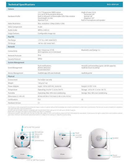 D-link 3MP 2K QHD Pan & Tilt PTZ Wi-Fi Security IP Camera | DL-DCS-6501LHW