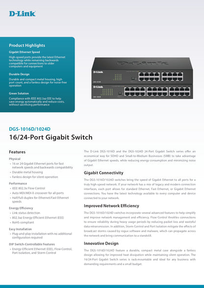 D-Link DGS-1024D 24 Port Gigabit Unmanaged Network Switch | DL-DGS-1024D