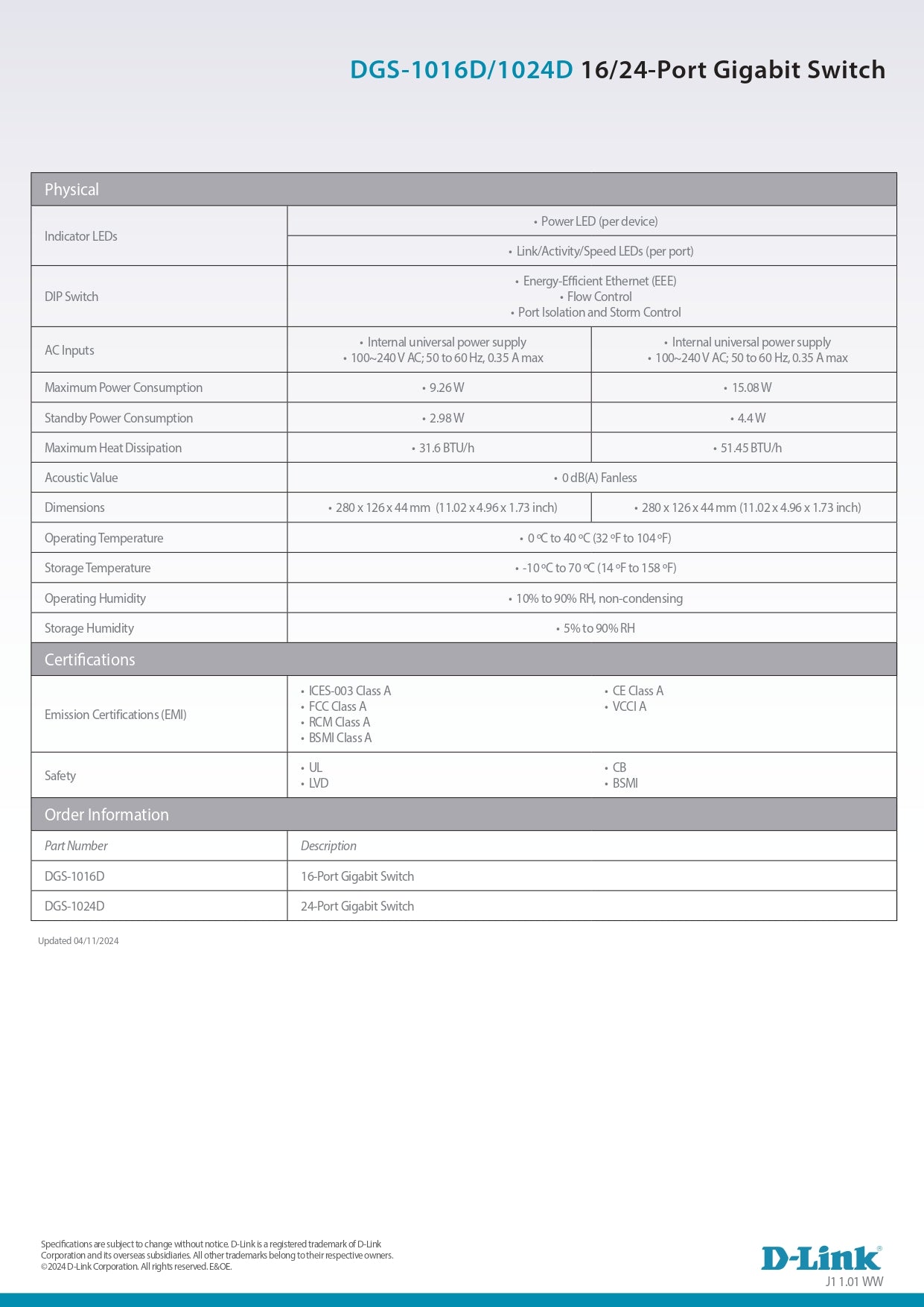 D-Link DGS-1024D 24 Port Gigabit Unmanaged Network Switch | DL-DGS-1024D