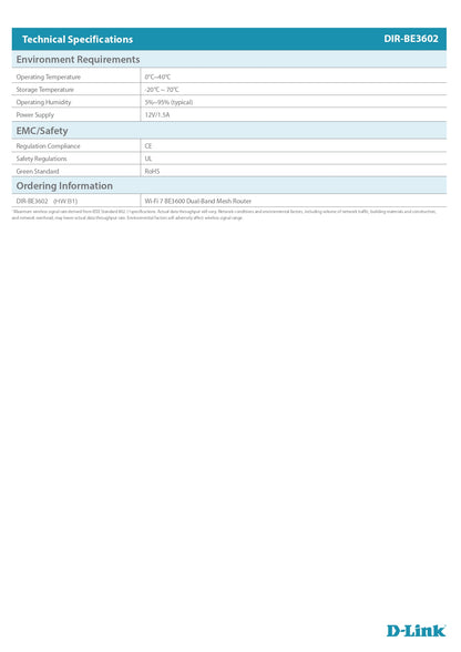 D-Link BE3600 Wi-Fi 7 Dual-Band Mesh Router | DL-DIR-BE3602