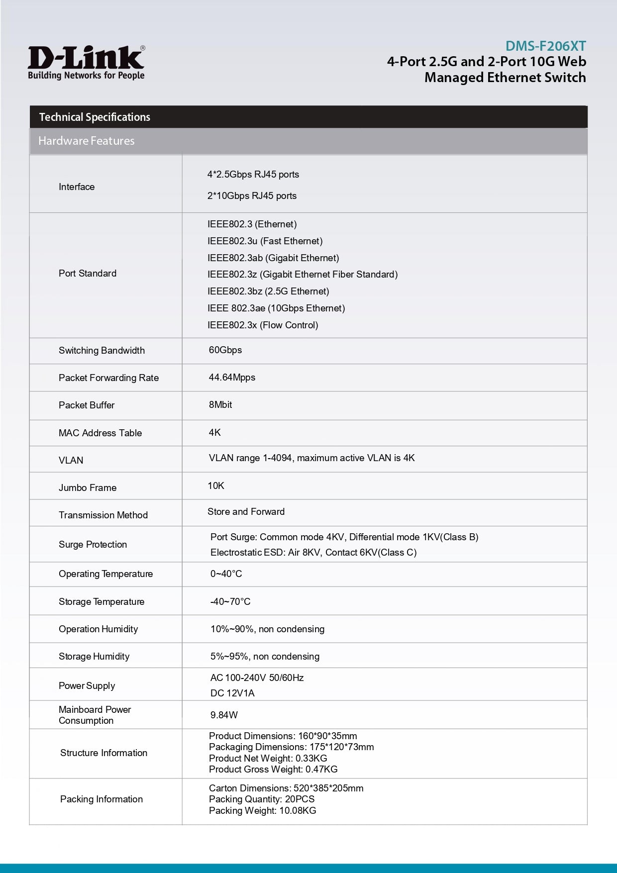 D-Link 4-Port 2.5G and 2-Port 10G Web Managed Ethernet Switch | DMS-F206XT