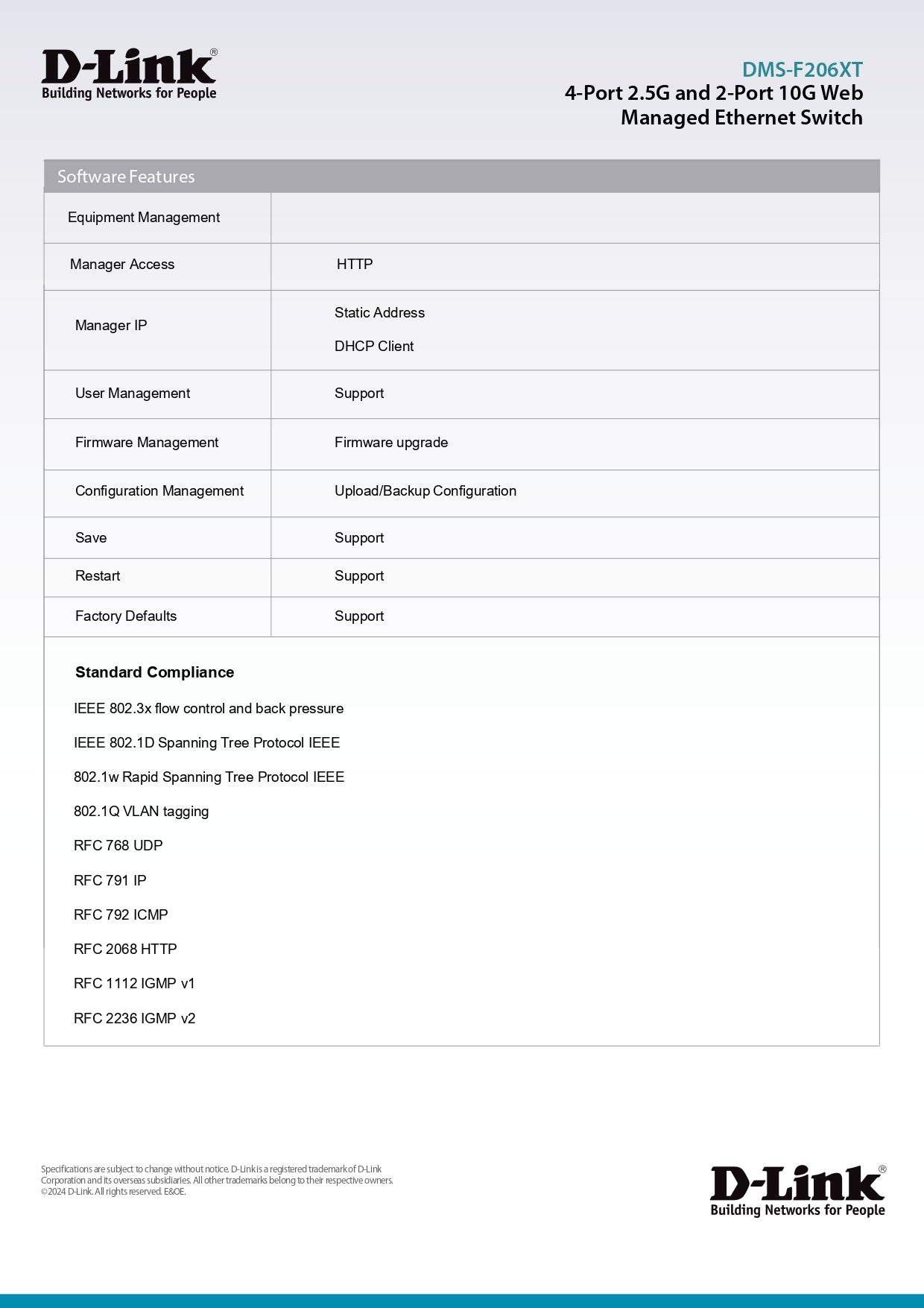 D-Link 4-Port 2.5G and 2-Port 10G Web Managed Ethernet Switch | DMS-F206XT