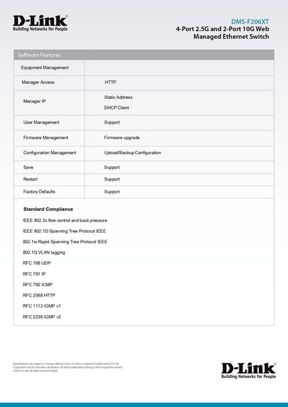 D-Link 4-Port 2.5G and 2-Port 10G Web Managed Ethernet Switch | DMS-F206XT