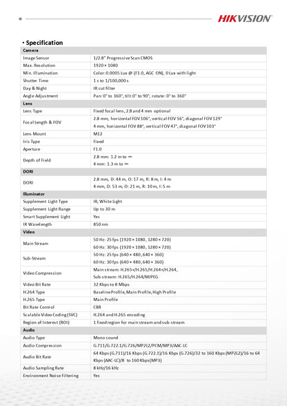 Hikvision 2MP ColorVu 3.0 Fixed Bullet Network Camera | DS-2CD1027G3-LIU