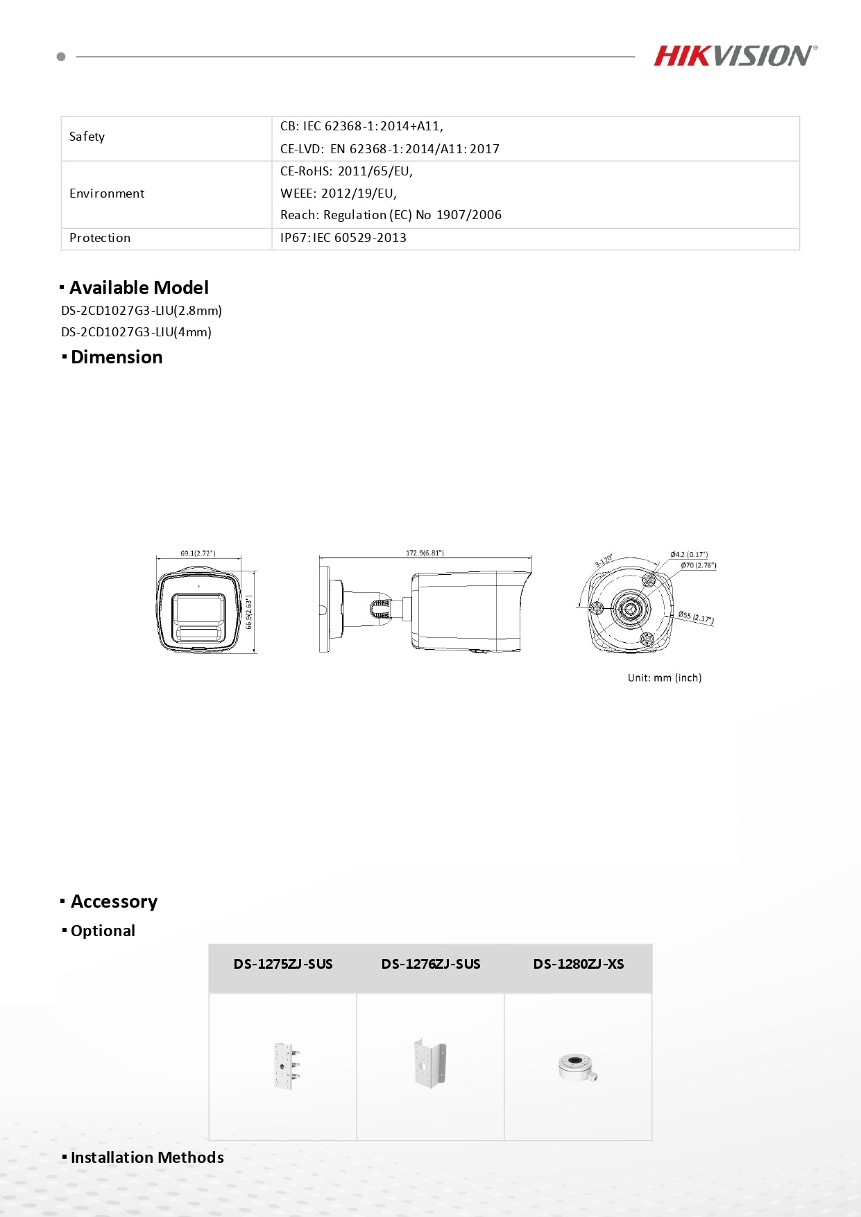 Hikvision 2MP ColorVu 3.0 Fixed Bullet Network Camera | DS-2CD1027G3-LIU