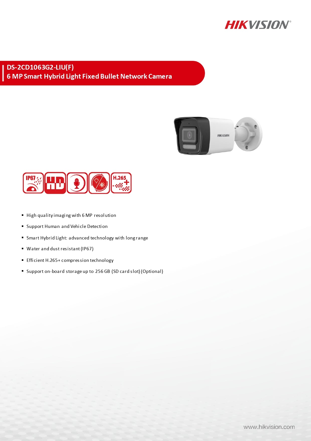Hikvision DS-2CD1063G2-LIU 6MP Smart Hybrid Light Bullet IP Camera