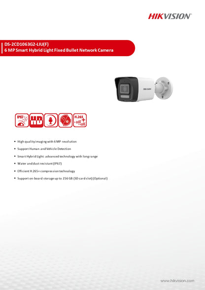 Hikvision DS-2CD1063G2-LIU 6MP Smart Hybrid Light Bullet IP Camera