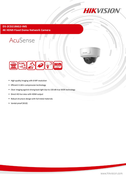 Hikvision DS-2CD2186G2-IMS 8MP 4K HDMI Dome Network Camera