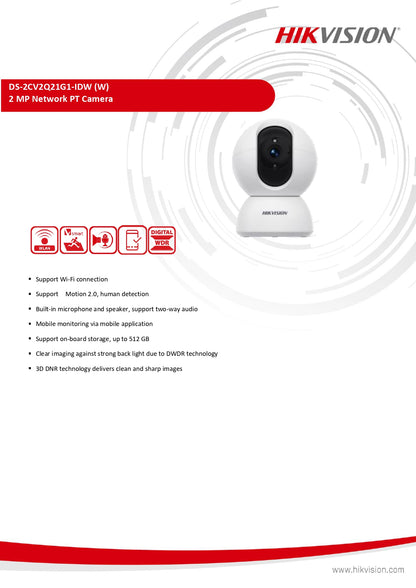 Hikvision Q1 Wifi 2MP Indoor Fixed PT Network Camera | DS-2CV2Q21G1-IDW(W)