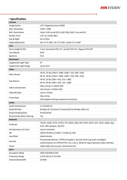 Hikvision Q1 Wifi 2MP Indoor Fixed PT Network Camera | DS-2CV2Q21G1-IDW(W)