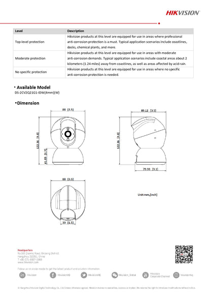 Hikvision Q1 Wifi 2MP Indoor Fixed PT Network Camera | DS-2CV2Q21G1-IDW(W)