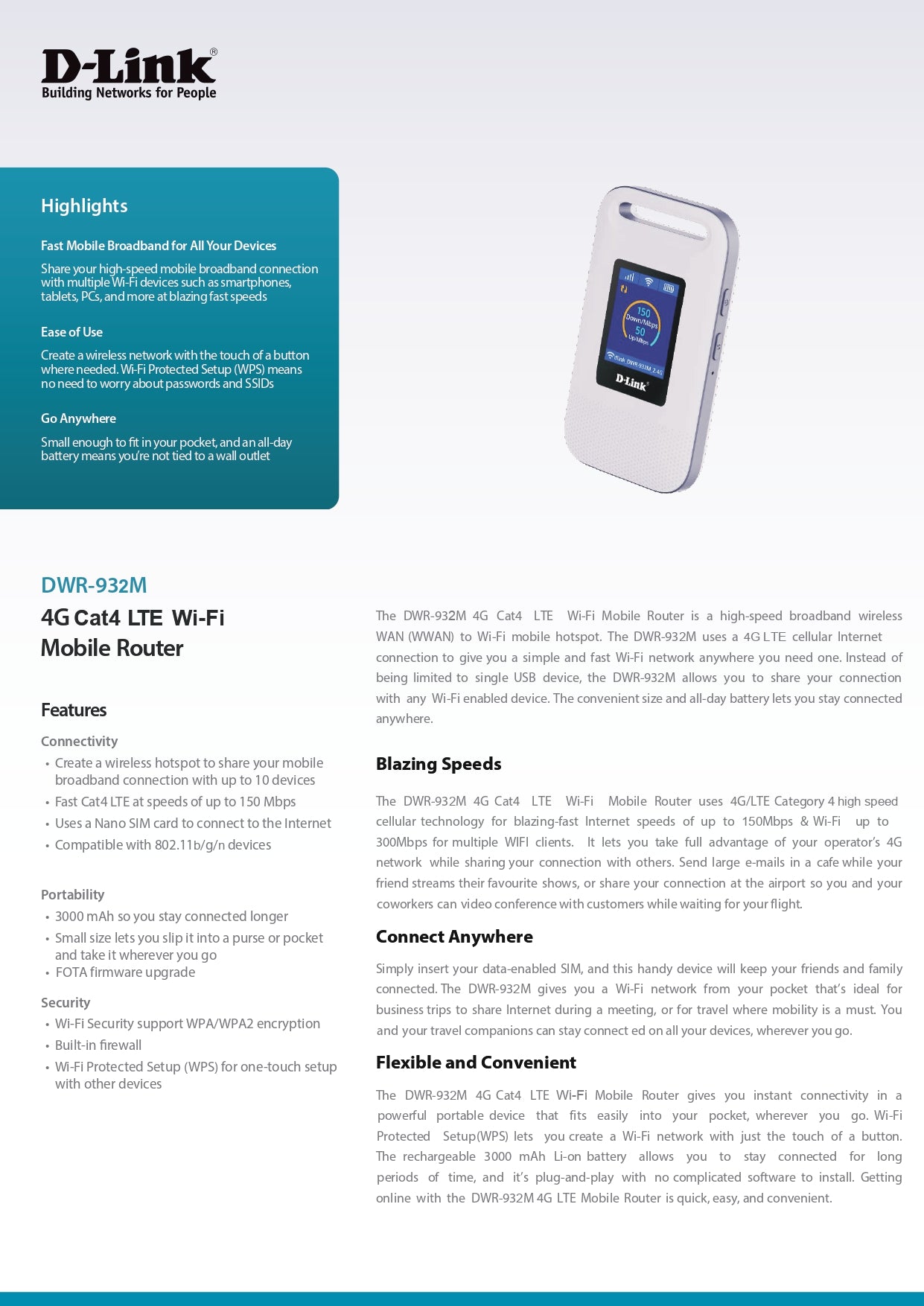 4G CAT4 LTE WI-FI MOBILE ROUTER | DWR-932M
