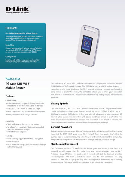 4G CAT4 LTE WI-FI MOBILE ROUTER | DWR-932M