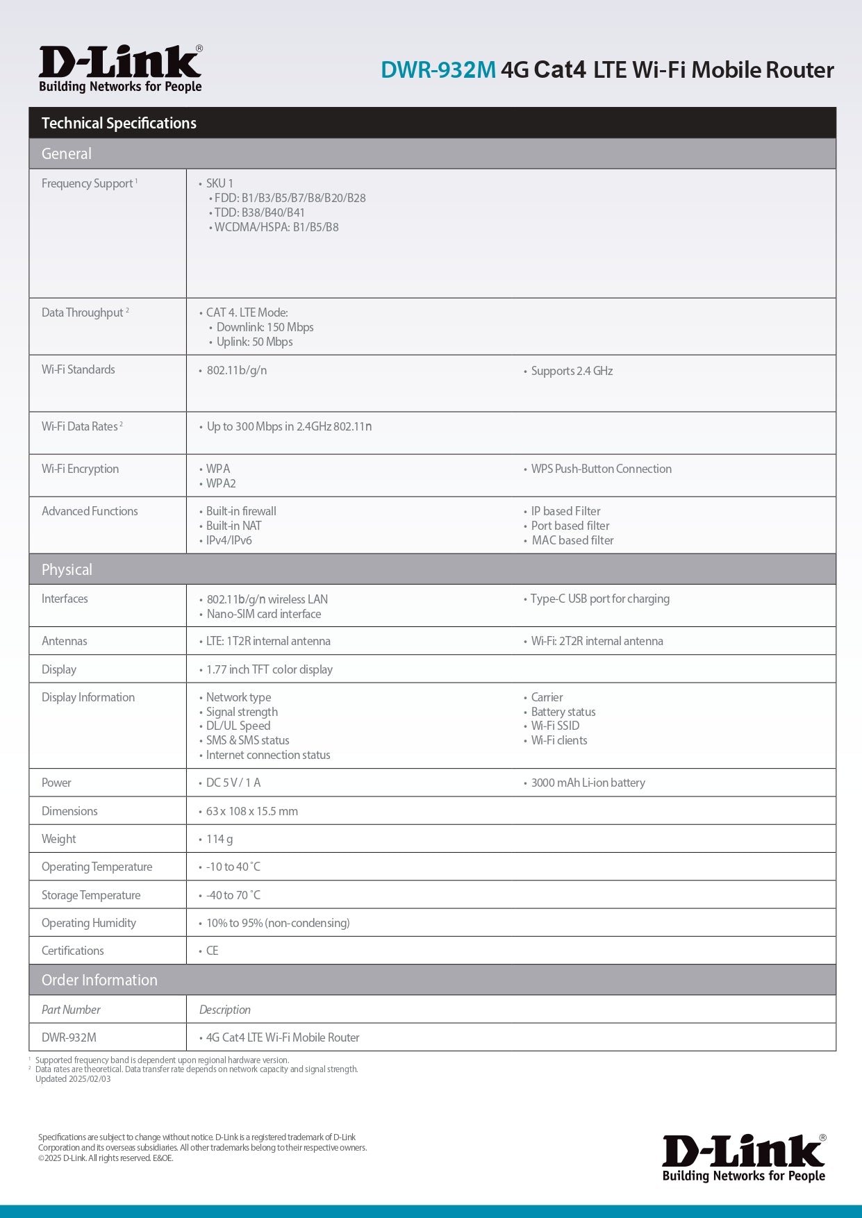 4G CAT4 LTE WI-FI MOBILE ROUTER | DWR-932M