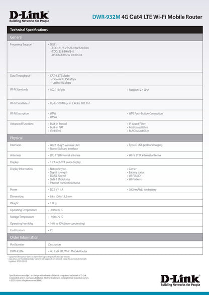 4G CAT4 LTE WI-FI MOBILE ROUTER | DWR-932M