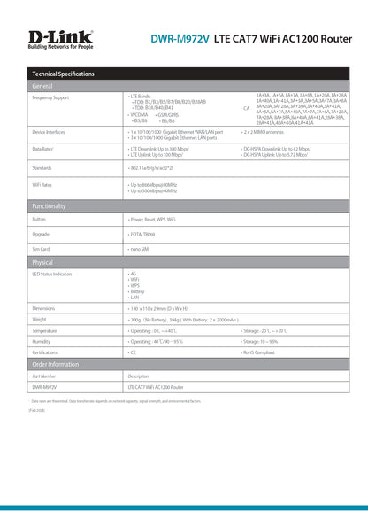 D-Link DWR-M972V 4G LTE Cat 7 AC1200 Dual-Band Gigabit WiFi Router with RJ11 | DL-DWR-M972V
