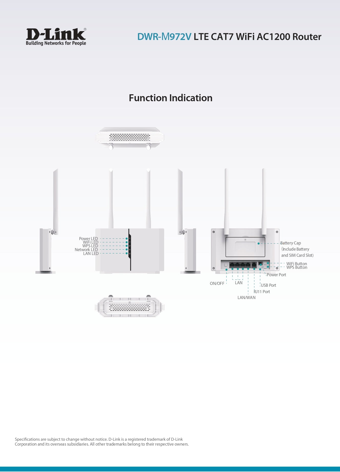 D-Link DWR-M972V 4G LTE Cat 7 AC1200 Dual-Band Gigabit WiFi Router with RJ11 | DL-DWR-M972V