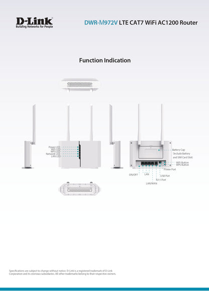 D-Link DWR-M972V 4G LTE Cat 7 AC1200 Dual-Band Gigabit WiFi Router with RJ11 | DL-DWR-M972V