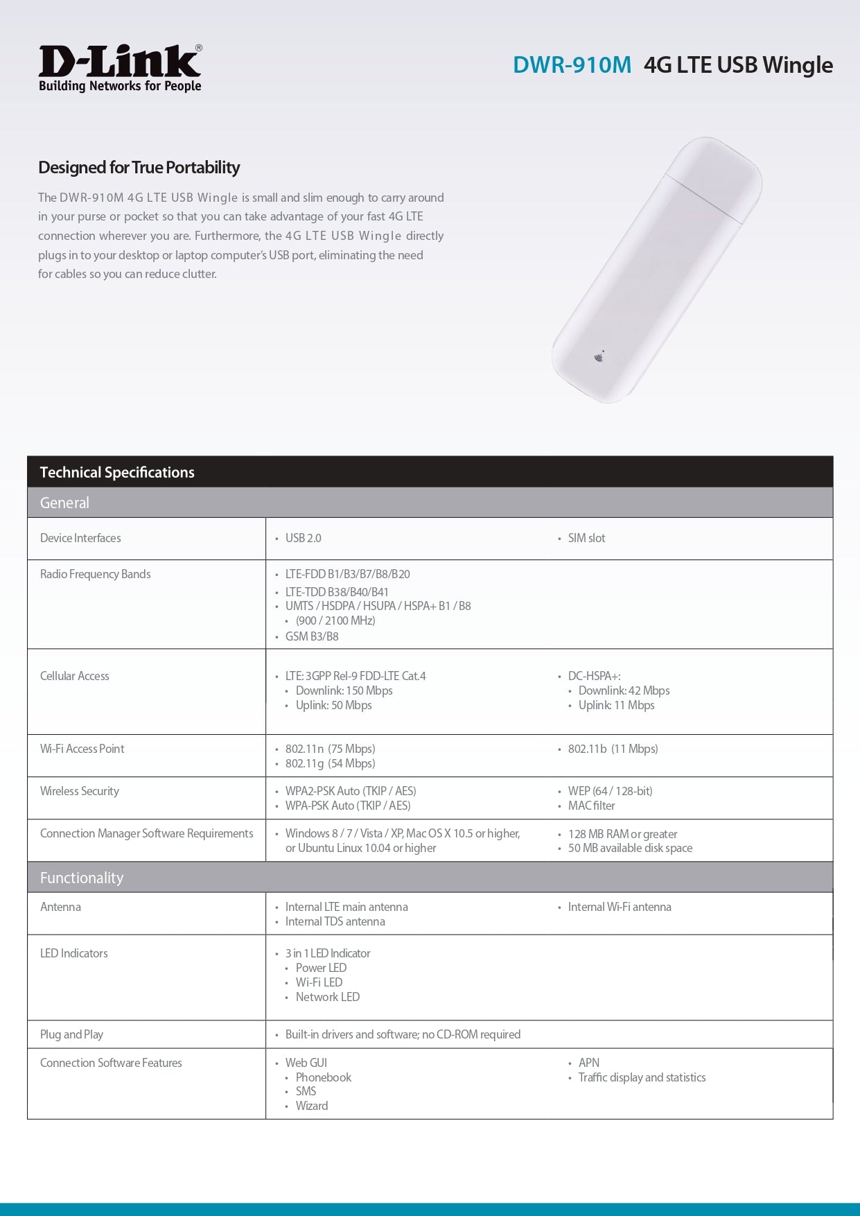 D-Link DWR-910M 4G LTE USB Wi-Fi Modem Router with MicroSD & SIM Card | DL-DWR-910M