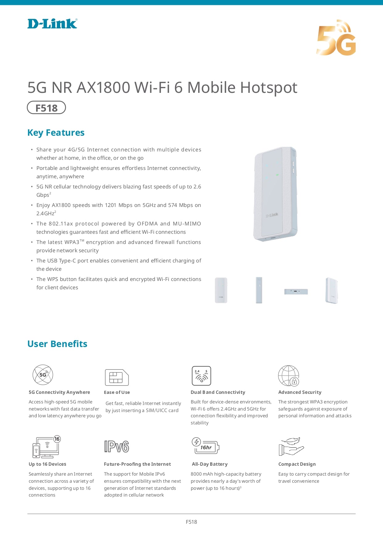 D-Link F518 Dual Band WiFi 6 Mobile Hotspot 5G Sim Card Router | DL-F518