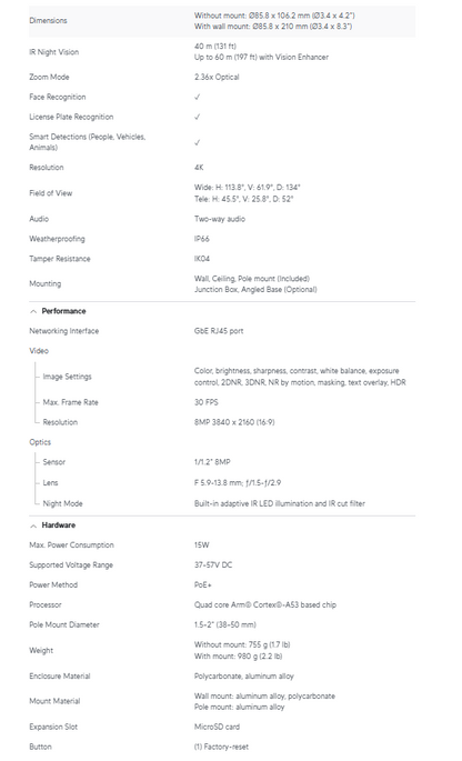 UniFi UVC‑G6‑Pro Bullet 4K 8MP Outdoor Security Camera