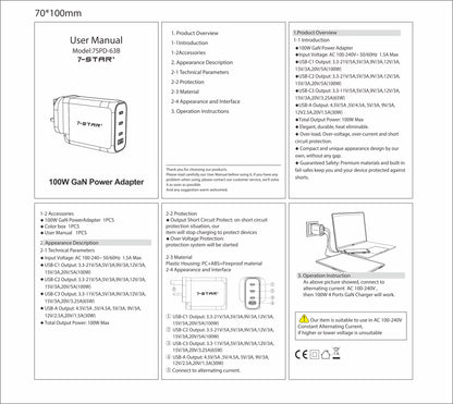 100W GaN PD Fast Charger Adapter | Type-C | USB A | 7SPD-63B