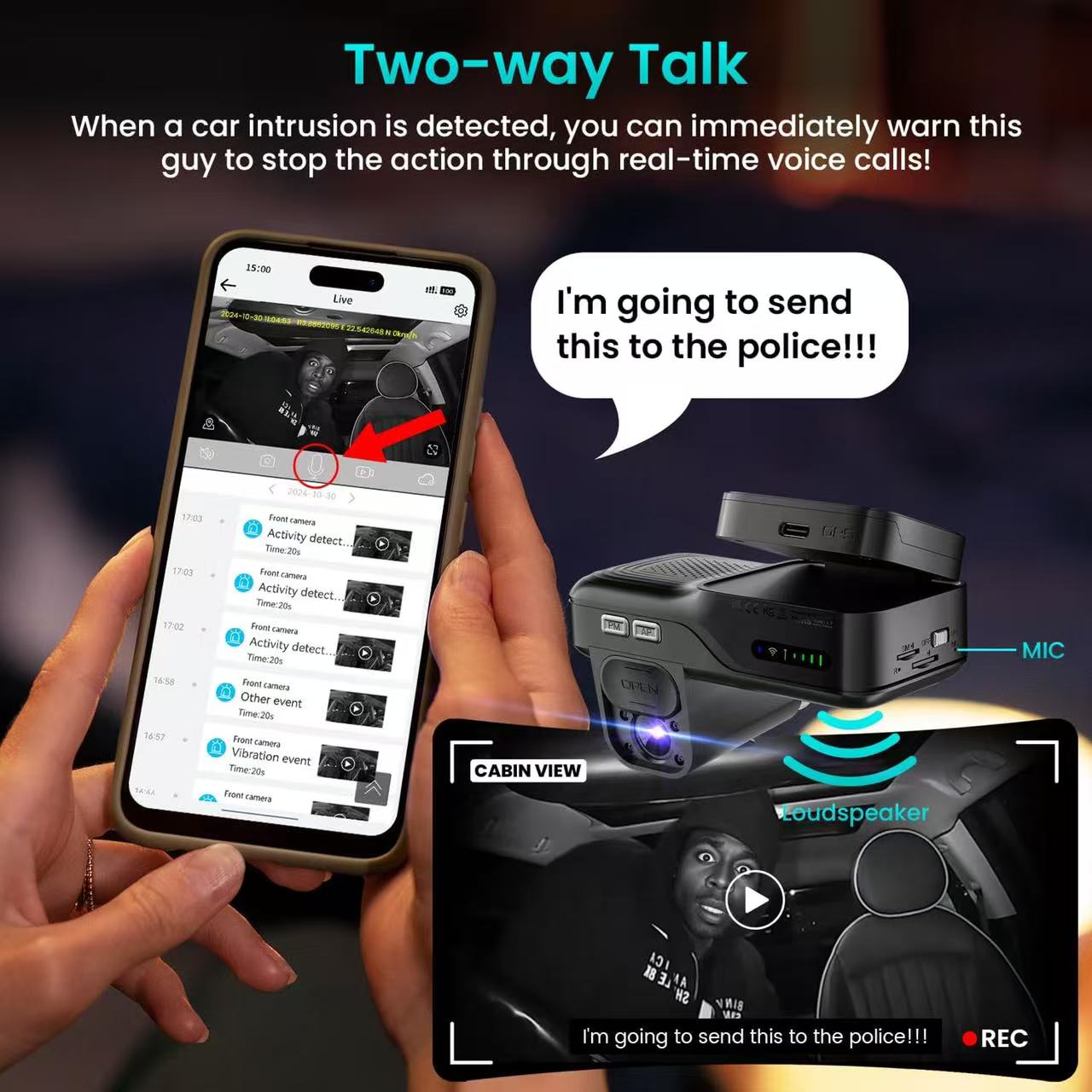 4G Sim Card Front + Inside Car Dashcam | DC36FC-4G