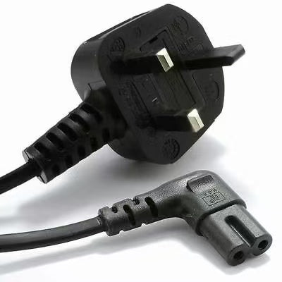 90 Degree Right Angle UK Plug to Figure 8 C7 Power Cord Cable