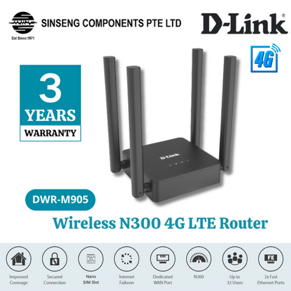 D-Link DWR-M905 Wireless N300 4G LTE SIM Card Router Up to 32 Devices | DL-DWR-M905