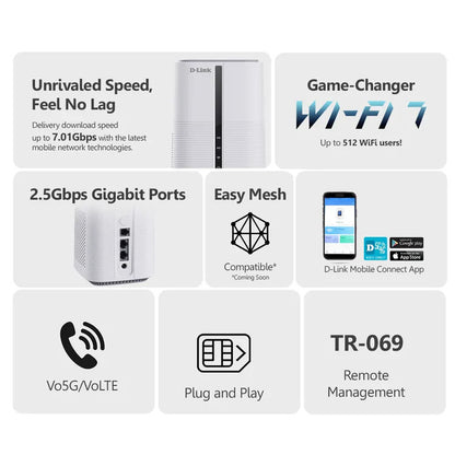 D-Link DWR-BE7200G 5G NR Wi-Fi 7 BE7200 Multi-Gigabit Router with VoLTE & VoNR | DL-DWR-BE7200G