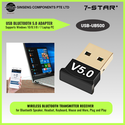 USB Bluetooth 5.0 Adapter Wireless Transmitter Receiver 20M | USB-UB500