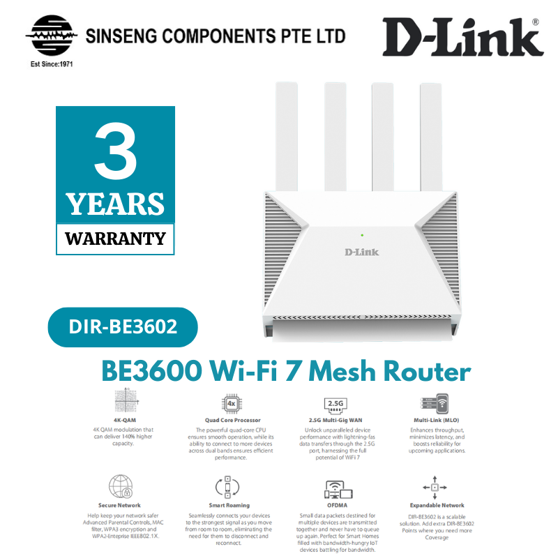 D-Link BE3600 Wi-Fi 7 Dual-Band Mesh Router | DL-DIR-BE3602