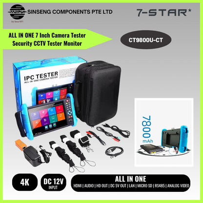 All-in-One 4K 8MP 7" IPS Touch CCTV Tester for HD-TVI/CVI/AHD/SDI/IP | CT9800U-CT