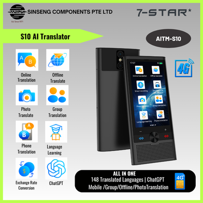 S10 Portable AI Translator with ChatGPT – 4G SIM, 148 Languages, Voice & Photo Translate | AITM-S10