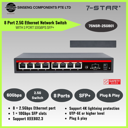 8 Port 2.5G with 1 Port 10Gbps SFP+ Desktop Network Switch | 7SNSR-25G801