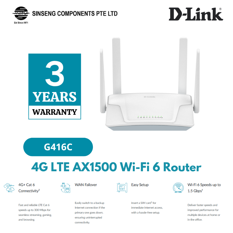 D-Link G416C 4G+ Cat6 LTE AX1500 Mobile Sim Card Router | DL-G416C