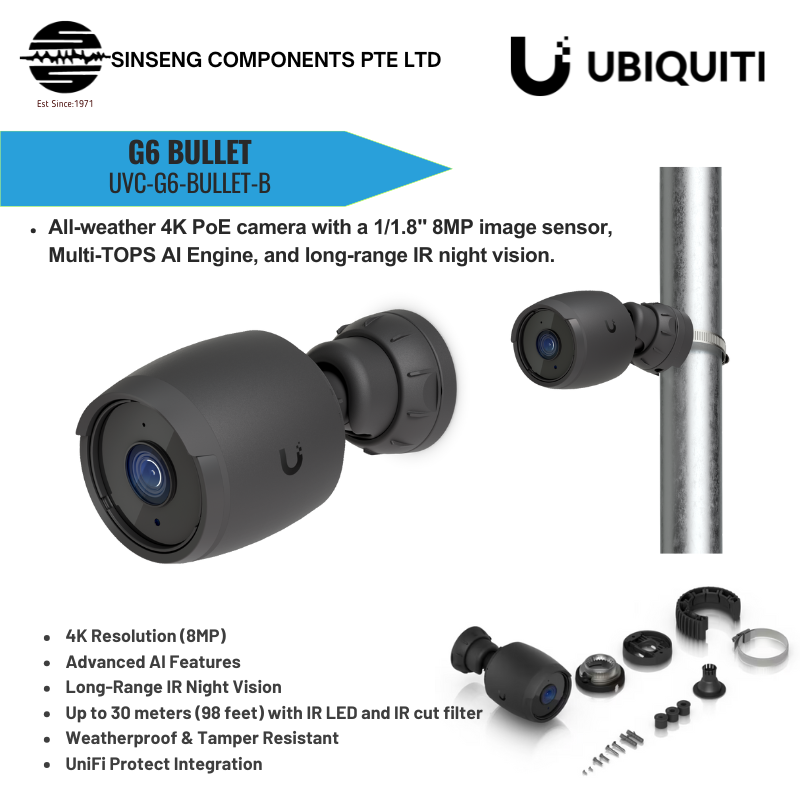 Ubiquiti Unifi UVC-G6-Bullet 8MP 4K AI G6 Bullet IP Camera - Black