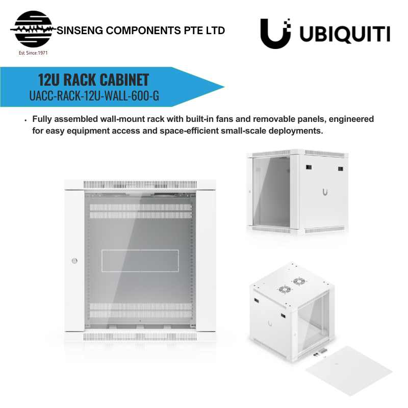 UniFi 12U Wall Mount Rack Cabinet 600mm Glass Door with 2 Cooling Fans | UBQ-UACC-RACK-12U-WALL-600-G