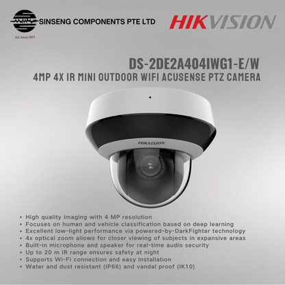 Hikvision 4MP WiFi PTZ IP Camera 4X Zoom Two-Way Audio AcuSense |　DS-2DE2A404IWG1-E/W
