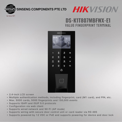 Hikvision DS-K1T807MBFWX-E1 Fingerprint, M1 card, PIN Value Fingerprint Terminal