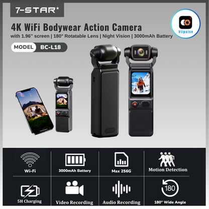 1.96'' Screen 4K WiFi Bodywear Action Camera with Portable Battery 3000mAh  | APP:Viipulse | BC-L18