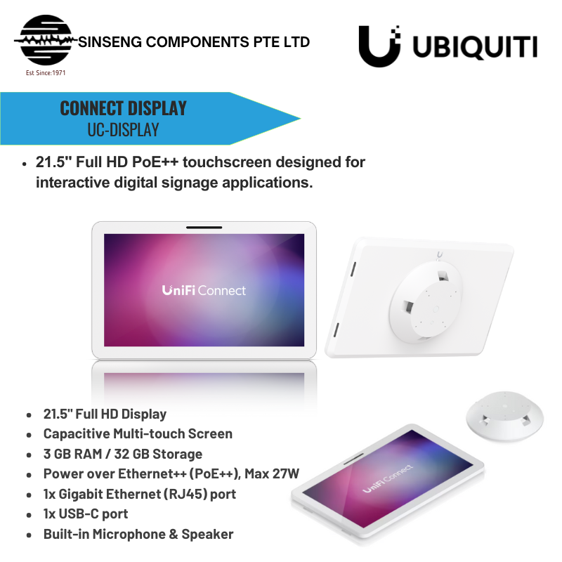 Ubiquiti Unifi UC-Display 21.5" PoE++ Touchscreen with Built-in Audio & VESA Mount