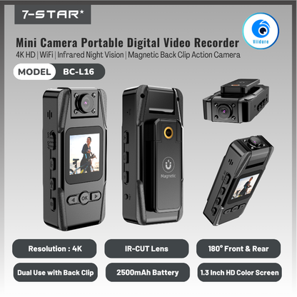 4K HD WiFi Mini Camera Magnetic Back Clip Action Camera with Infrared Night Vision | BC-L16