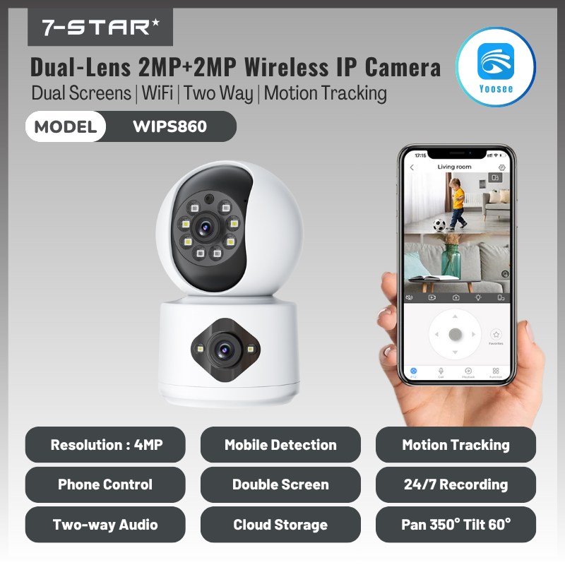 AI Yoosee Indoor PTZ 4MP Dual Lens 2MP+2MP Wireless IP Camera | WIPS860