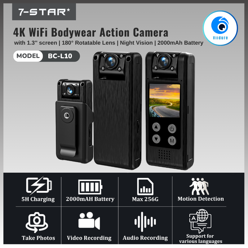 1.3'' Built in Screen WiFi Bodywear Action Camera | APP:Viidure | BC-L10