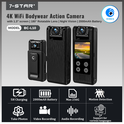 1.3'' Built in Screen WiFi Bodywear Action Camera | APP:Viidure | BC-L10