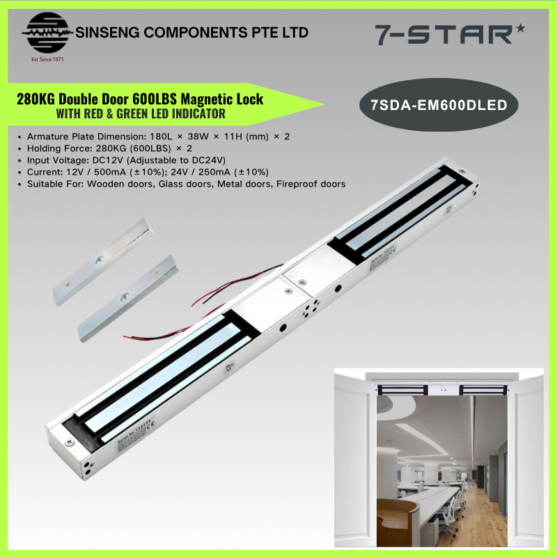 280KG 600lbs 5-Wire Double EM Lock with LED Indicator (Red & Green) | 7SDA-EM600DLED