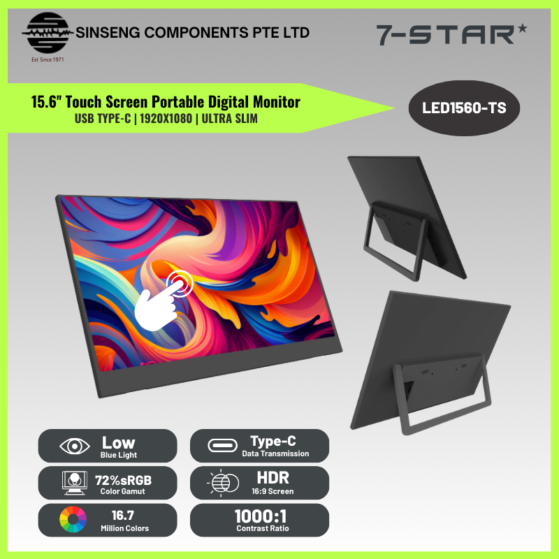 15.6'' Touch Screen USB Type-C Ultra Slim Portable Digital Monitor | LED1560-TS
