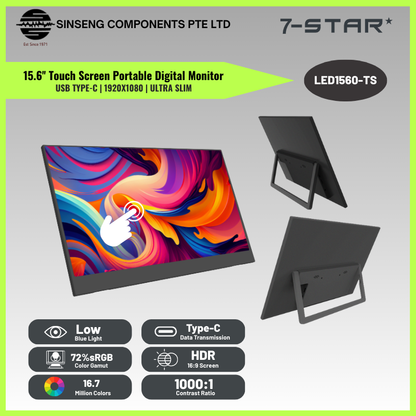 15.6'' Touch Screen USB Type-C Ultra Slim Portable Digital Monitor | LED1560-TS